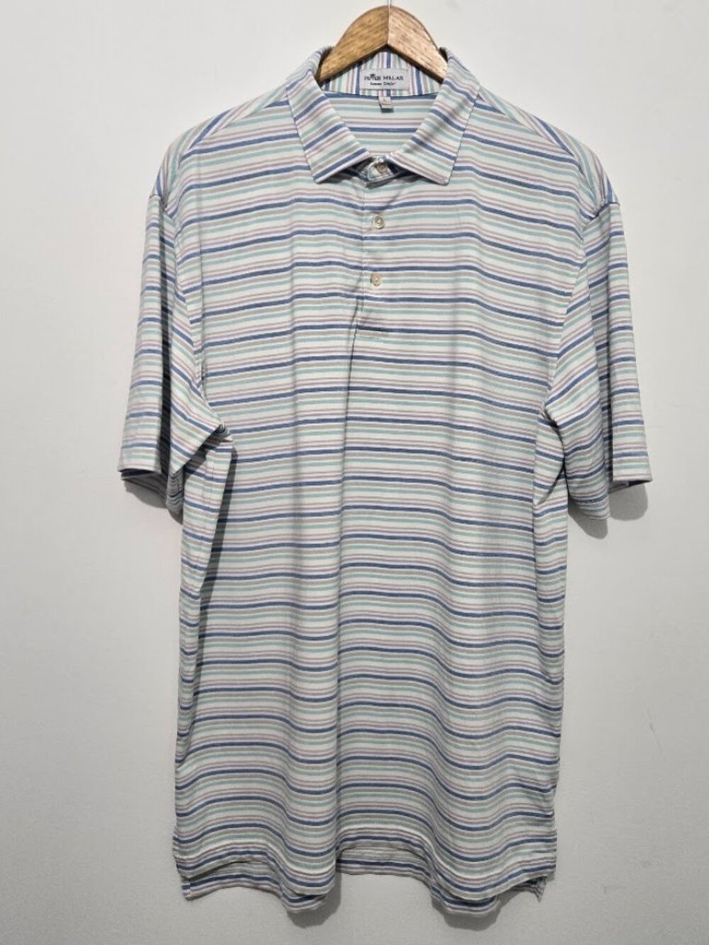 Peter Millar Summer Comfort Mens Striped Short Sleeve Polo Shirt Sz L Golf Sport